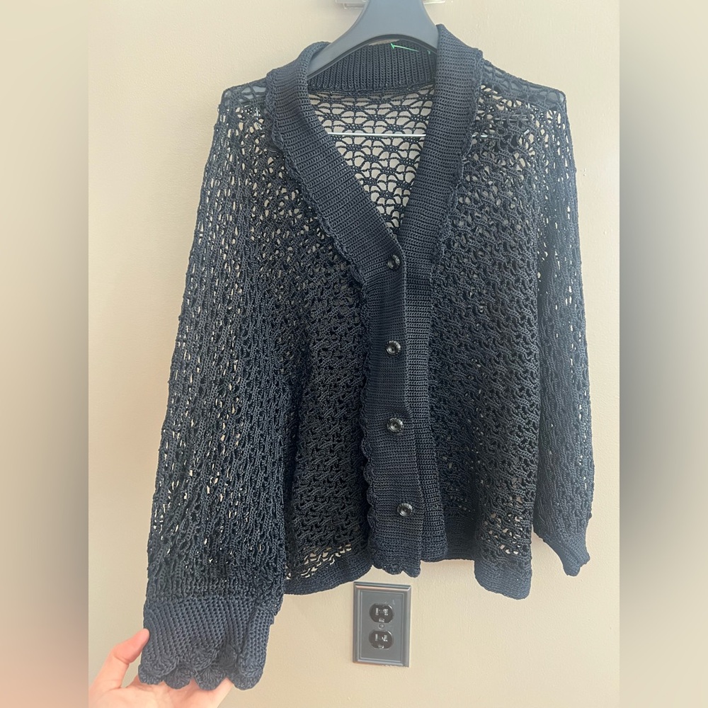 Vintage navy crochet knit cardigan